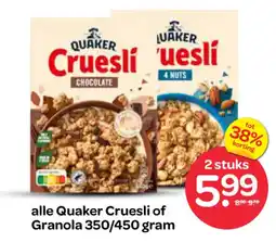 Spar Alle Quaker Cruesli of Granola aanbieding