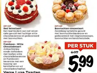 Vomar Voordeelmarkt Red Velvettaart, Framboos - Witte Chocoladetaart Of Bosvruchten-Soezentaart aanbieding