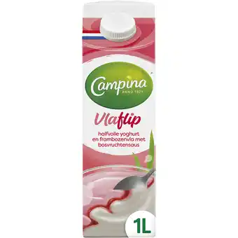 Jumbo Campina Vlaflip Halfvolle Yoghurt en Frambozenvla met Bosvruchtensaus 1 L aanbieding
