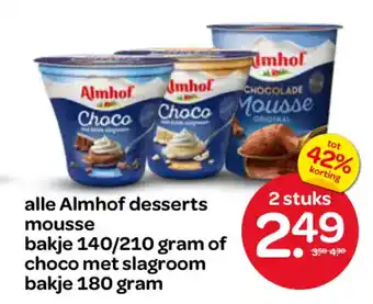 Spar Alle Almhof desserts mousse of choco met slagroom aanbieding