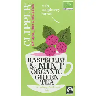 Albert Heijn Clipper Raspberry & mint organic green tea aanbieding