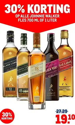 Makro ALLE JOHNNIE WALKER FLES 700 ML OF 1 LITER aanbieding
