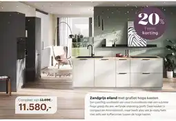 Bouwhof Zandgrijs eiland met grafiet hoge kasten aanbieding