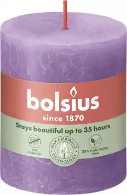 Intratuin Bolsius stompkaars Rustiek Shine paars 35 uur D 6,8 H 8 cm aanbieding