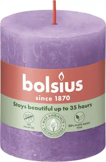 Intratuin Bolsius stompkaars Rustiek Shine paars 35 uur D 6,8 H 8 cm aanbieding