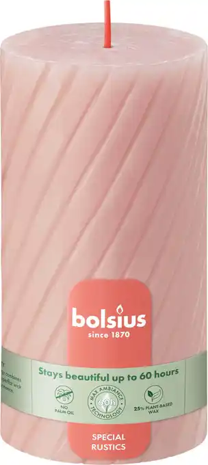 Intratuin Bolsius stompkaars Twist roze 60 uur D 13,6 H 6,8 cm aanbieding