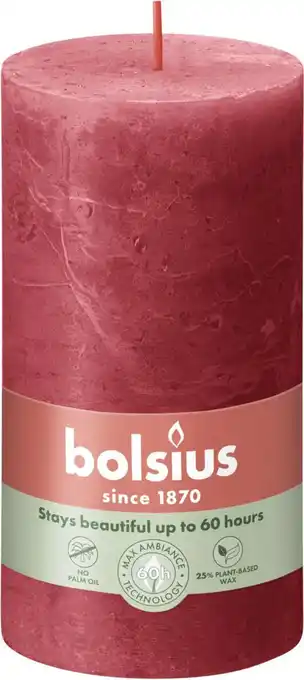 Intratuin Bolsius stompkaars Rustiek Shine rood 60 uur D 6,8 H 13 cm aanbieding
