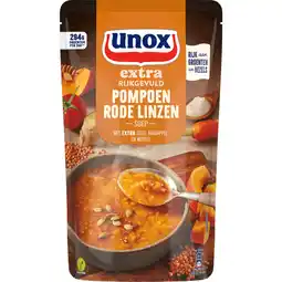 Dekamarkt Unox Soep in zak pompoen met rode linzen aanbieding