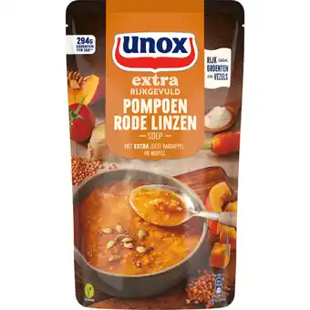 Dekamarkt Unox Soep in zak pompoen met rode linzen aanbieding