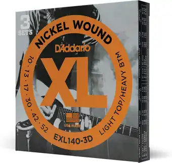 Amazon D'Addario EXL140-3D nikkelgewonden elektrische gitaarsnaren, Light Top/Heavy Bottom, 10-52, 3 sets aanbieding