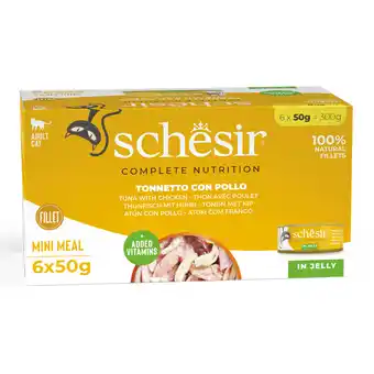 Zooplus Voordeelverpakking 24x50g Schesir Complete Nutrition in gelei tonijn met kip nat kattenvoer aanbieding