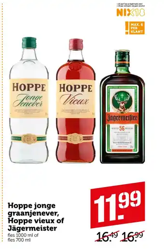 Coop Hoppe jonge graanjenever, Hoppe vieux of Jägermeister 1000 ml aanbieding