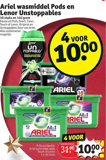 Kruidvat Ariel wasmiddel Pods en Lenor Unstoppables aanbieding