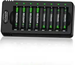 Amazon BEVIGOR 8 AAA NiMH Oplaadbare Batterijen Met 8-Sloten Lader, Snel Oplaadbaar aanbieding