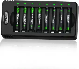 Amazon BEVIGOR 8 AAA NiMH Oplaadbare Batterijen Met 8-Sloten Lader, Snel Oplaadbaar aanbieding