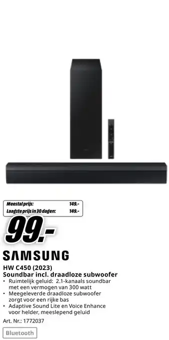 MediaMarkt SAMSUNG Soundbar incl. draadloze subwoofer aanbieding