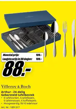 MediaMarkt Arthur - 24-delig Geborsteld tafelbestek 6 tafelmessen, 6 koffielepels Hoogwaardig 18/10 edelstaal Art. Nr.: 1891317 aanbieding