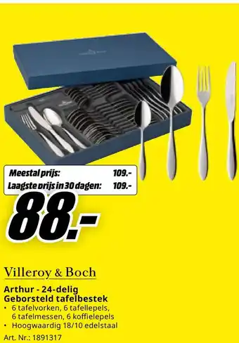 MediaMarkt Arthur - 24-delig Geborsteld tafelbestek 6 tafelmessen, 6 koffielepels Hoogwaardig 18/10 edelstaal Art. Nr.: 1891317 aanbieding