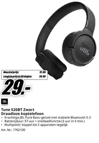 MediaMarkt Tune 520BT Zwart Draadloze koptelefoon aanbieding