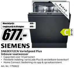 MediaMarkt SN63EX12CN VarioSpeed Plus Inbouw vaatwasser aanbieding