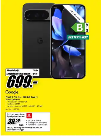 MediaMarkt Pixel 9 Pro XL - 128 GB Zwart Smartphone aanbieding