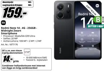 MediaMarkt Redmi Note 14 - 4G - 256GB - Midnight Zwart Smartphone aanbieding