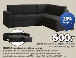 Jysk Bedsted slaapbank met chaise longue aanbieding