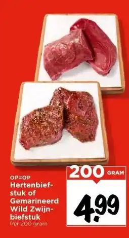 Vomar Voordeelmarkt Hertenbief- stuk of Gemarineerd Wild Zwijn- biefstuk aanbieding