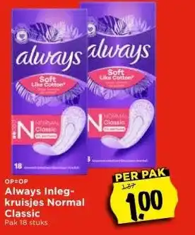 Vomar Voordeelmarkt Always Inleg- kruisjes Normal Classic aanbieding