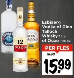 Vomar Voordeelmarkt Esbjaerg Vodka of Glen Talloch Whisky of Ouzo aanbieding