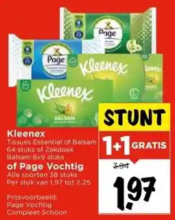 Vomar Voordeelmarkt Kleenex of Page Vochtig aanbieding