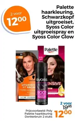 Trekpleister Palette haarkleuring, Schwarzkopf uitgroeiset, Syoss Color uitgroeispray en Syoss Color Glow aanbieding