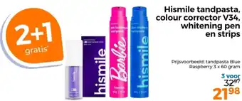 Trekpleister Hismile tandpasta, colour corrector V34, whitening pen en strips aanbieding