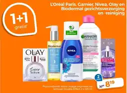 Trekpleister L'Oréal Paris, Garnier, Nivea, Olay en Biodermal gezichtsverzorging en reiniging aanbieding