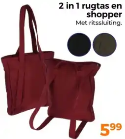 Trekpleister 2 in 1 rugtas en shopper aanbieding