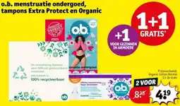 Kruidvat O.b. menstruatie ondergoed, tampons Extra Protect en Organic aanbieding