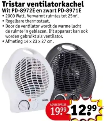 Kruidvat Tristar ventilatorkachel Wit PD-8972E en zwart PD-8971E aanbieding