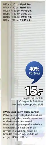 Jysk HVEN up & down plisségordijn aanbieding