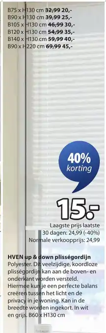 Jysk HVEN up & down plisségordijn aanbieding
