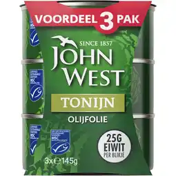 Albert Heijn John West Tonijn in olijfolie 3-pack aanbieding