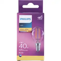 Albert Heijn Philips Led fil kogel helder E14 40W aanbieding