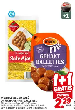Dekamarkt Mora of hebro saté of mora gehaktballetjes aanbieding