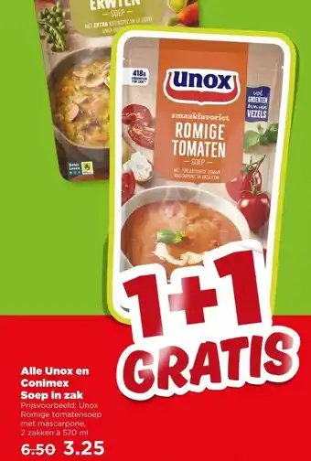 PLUS Alle Unox en Conimex Soep in zak aanbieding