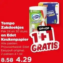 PLUS Tempo Zakdoekjes en Edet Keukenpapier aanbieding