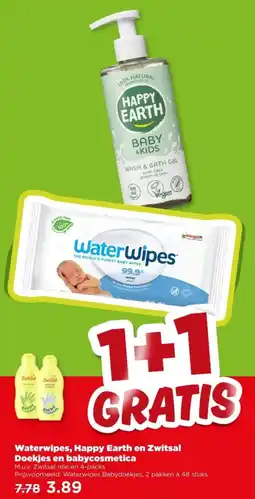 PLUS Waterwipes, Happy Earth en Zwitsal Doekjes en babycosmetica aanbieding