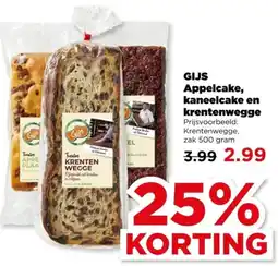 PLUS GIJS Appelcake, kaneelcake en krentenwegge aanbieding