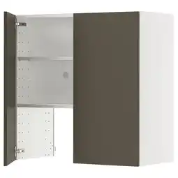 IKEA Een donkerbruin/beige metod keukenkast met een open deur, die binnenin een verstelbare plank onthult aanbieding