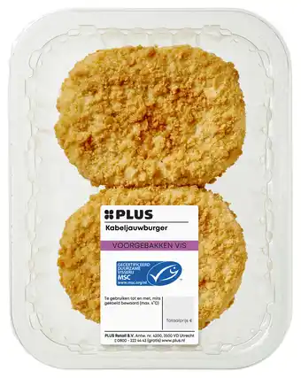 PLUS PLUS Gebakken kabeljauwburger 200 GR aanbieding