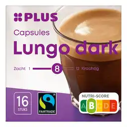 PLUS PLUS Koffiecapsules lungo dark fairtrade aanbieding