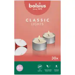 PLUS Bolsius Theelichten 8-uur doos 30 Wit aanbieding